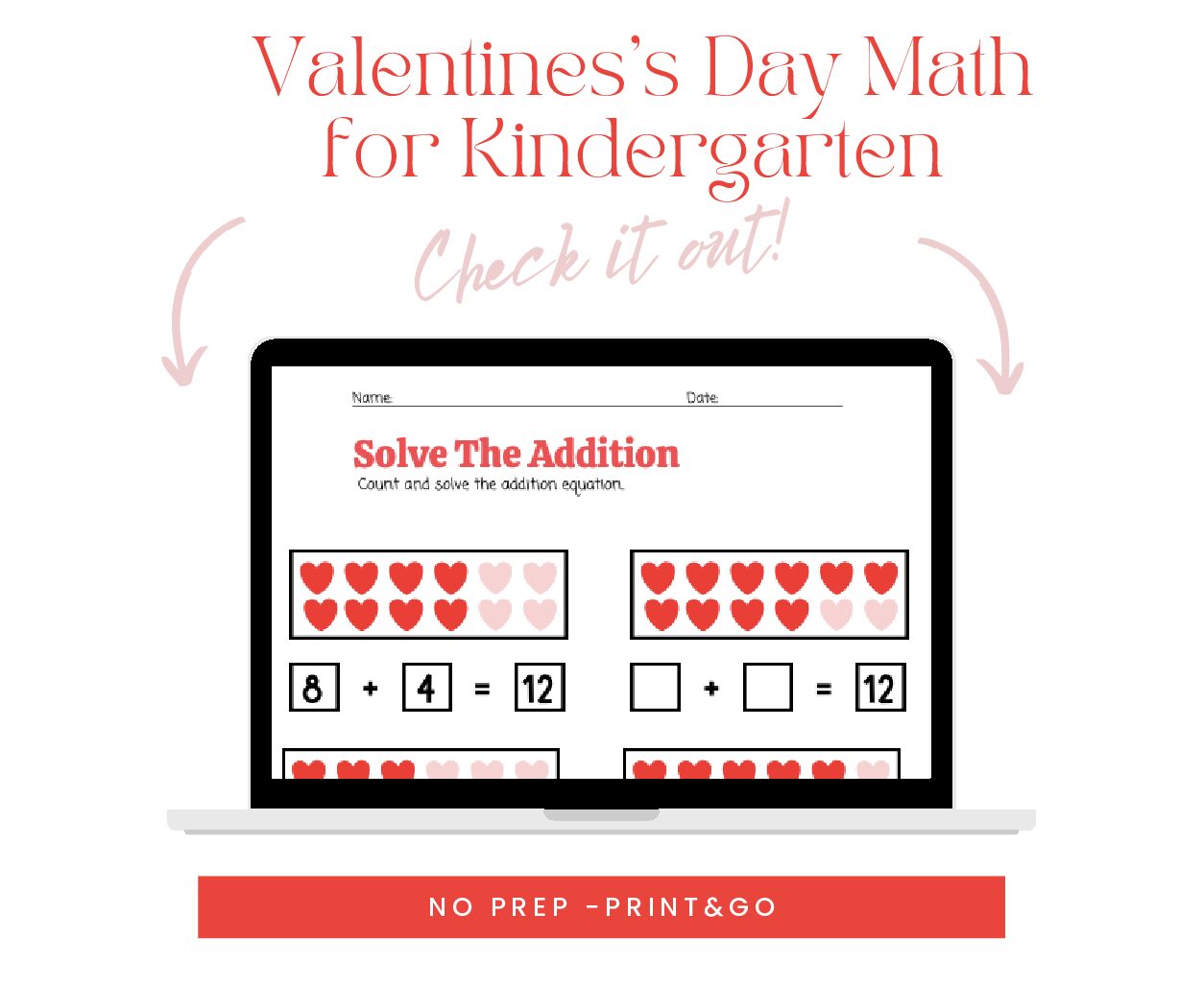 Printable Valentine's Day math worksheets for Kindergarten